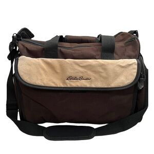 EDDIE BAUER Duffel Bag Medium Brown Tan Canvas Utility Travel Durable Outdoorsy